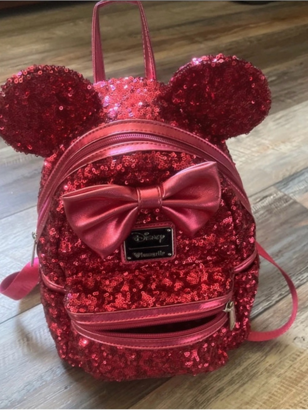 Loungefly Kids Red Sequin Minnie Ear Backpack with Bow